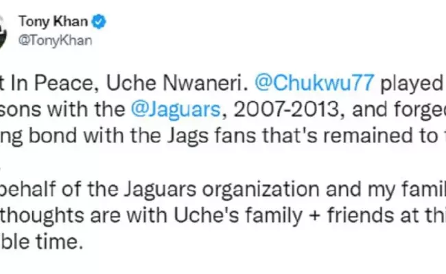 Tony Khan was one of several football community members who paid respect to the football legend on Twitter.
