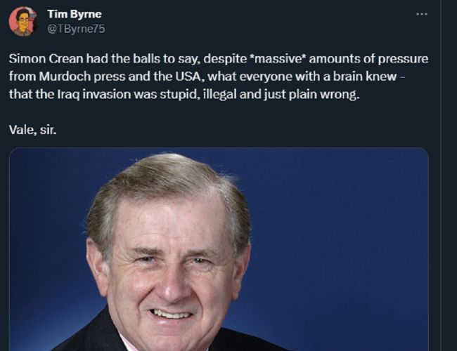 A person close to Simon Crean paid tribute to him after his death. (Source: Twitter)