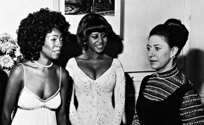 Reliving the glamour of the Supremes Cindy Birdsong and Mary Wilson alongside Princess Margaret in 1971.